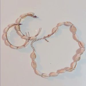 NEW white shell earrings & necklace set